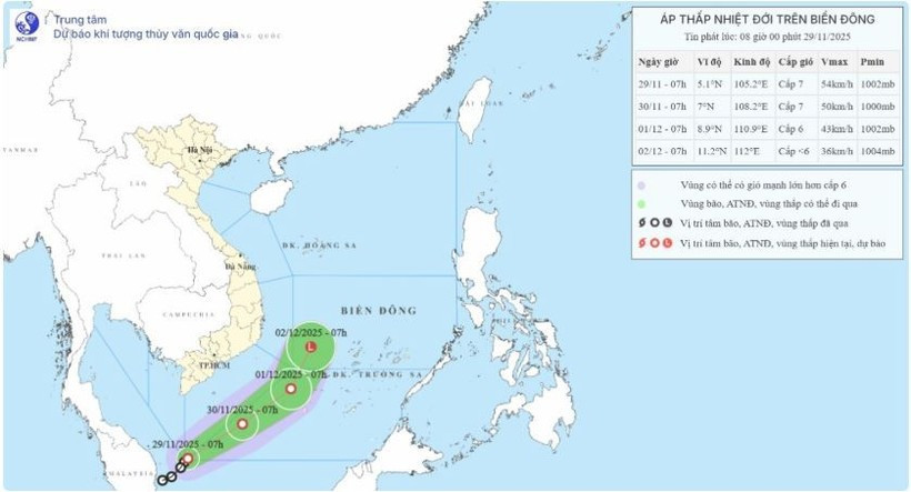 The location and direction of the tropical depression. (Source: The National Centre for Hydro-Meteorological Forecasting)