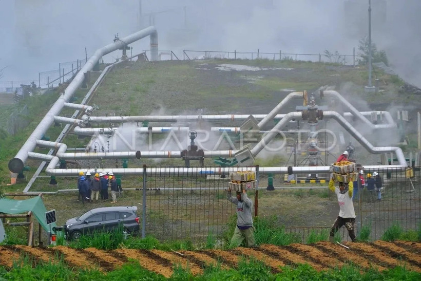 Farmers carry harvest potatoes near PT Geo Dipa Energi’s geothermal well installation in the Dieng Plateau, Central Java (Photo: Antara)