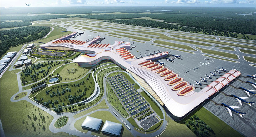 A graphic image of a terminal of Phu Quoc International Airport.