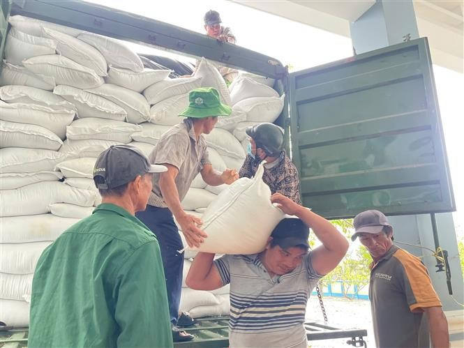 Relief rice is transported to localities heavily affected by recent flooding. (Photo: VNA)