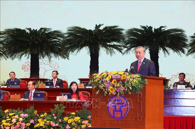 Party General Secretary To Lam addresses the 18th Hanoi Party Congress for the 2025-2030 tenure (Photo: VNA)