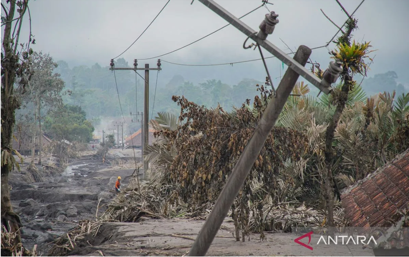 Illustration: an electricity pole damaged by the eruption of Mount Semeru in Supiturang Village, Pronojiwo, Lumajang, East Java, on November 23. (Photo: ANTARA)